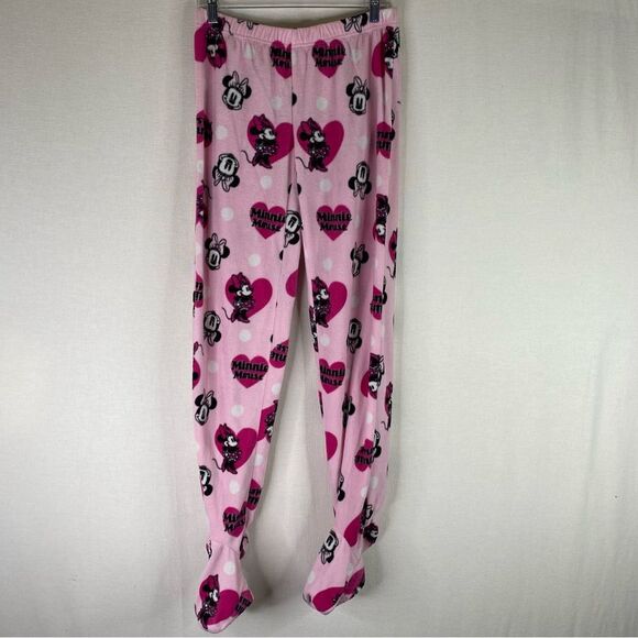 Minnie Mouse Disney Pajamas Women’s Pink Black 2 Piece Fleece Footed Pants Shirt - Picture 6 of 13